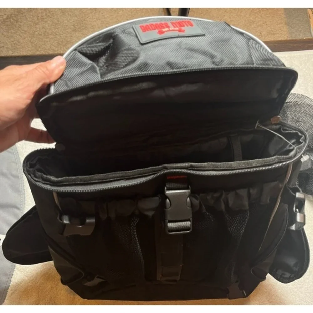 Bad*ss Moto Motorcycle Helmet Backpack Reflective W/ Mesh Helmet Net Attach-2003